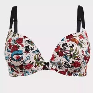 Torrid Push-Up Plunge Bra, Tattoo Print, 40D, GUC